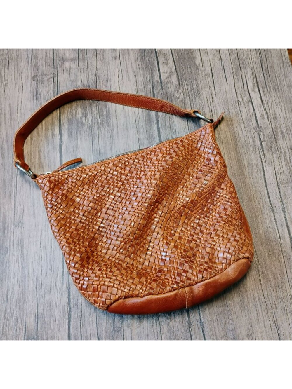 Vilenca Holland Brown Leather Woven Shoulder Bag Hobo Purse 14"x13" Adjustable